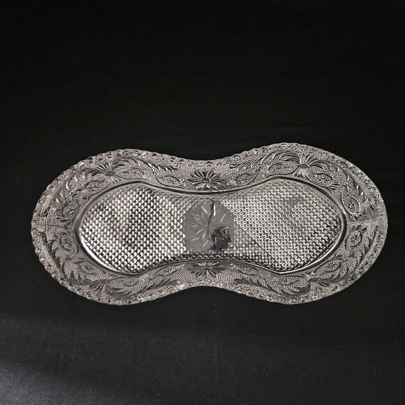 Vintage Duncan & Miller Sandwich Pattern Pressed Glass Peanut Shaped Celery Tray - Picture 1 of 12